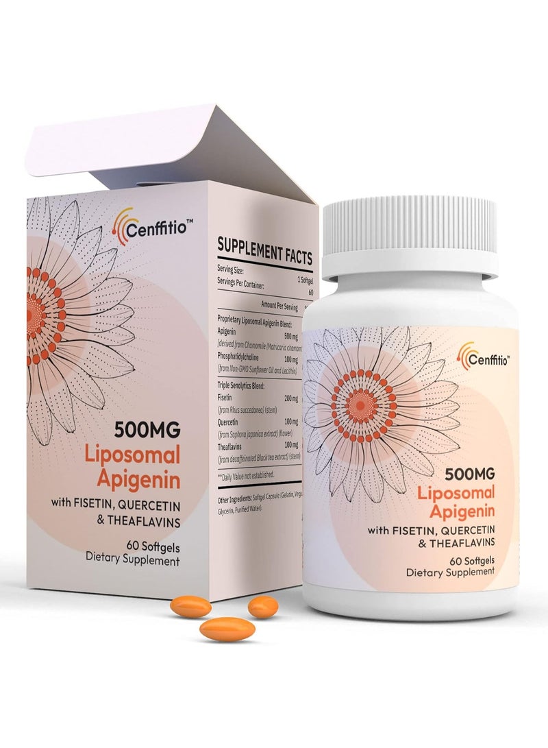 Cenffitio Liposomal apigenin 500mg Softgels - Optimal Apigenin Supplement with Fisetin, Quercetin and Theaflavins (60 Count (Pack of 1))